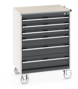 cubio mobile cabinet with 6 drawers & lino worktop. WxDxH: 800x650x1090mm. RAL 7035/5010 or selected Bott New for 2022